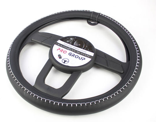 Steering Wheel Cover 38 Cm Black White Stitching 386