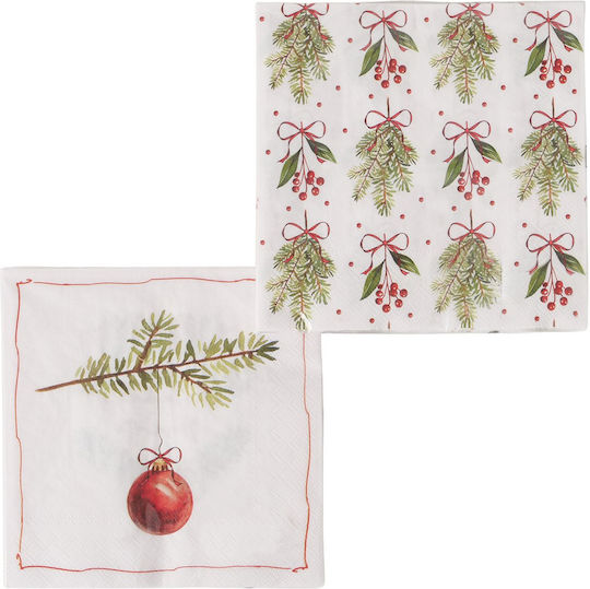 Msa Party Napkins 2/Ass 20 Pieces Green Fir Noelle Red White Green Paper