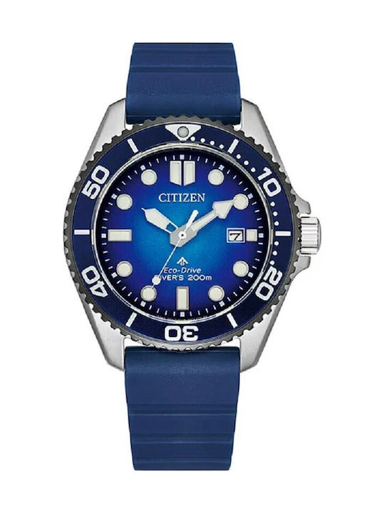 Citizen Eco-Drive Мъжки Часовник На Батерия с Син Каучуков Каишка