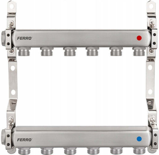 Ferro F-comfort Stainless Steel 5-Way Radiator Manifold Beam Holes On 1 Side Without Air Vents