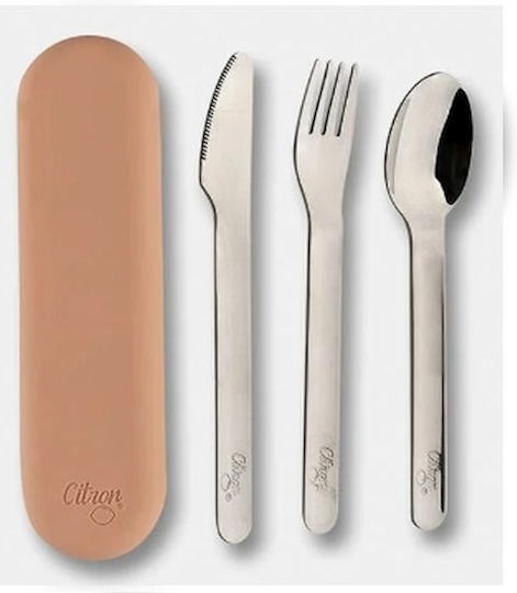 Лъжица Нож & Вилица Inox Калъф Силиконов Blush Pink 3 бр Citron