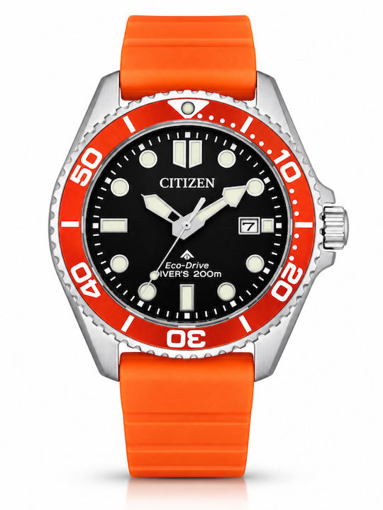 Citizen Eco-Drive Мъжки Ръчен Часовник На Батерия с Оранжев Каучуков Каишка