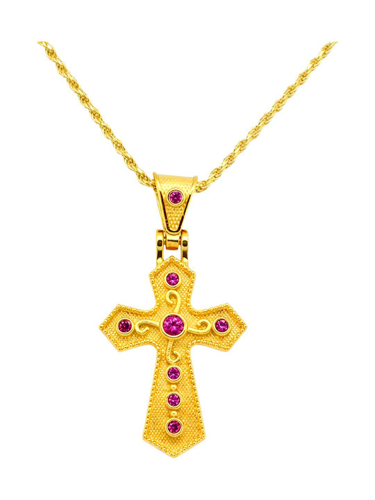 Xrisokosmima Byzantine Cross Gold Plated Silver with Chain