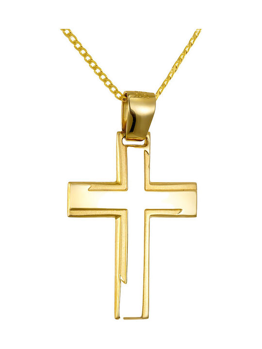 Papoulidis Jewellery Мъжки Златен Кръст 14 Карата Двулицев С Кръстосано Без Верижка