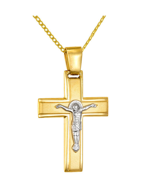 Papoulidis Jewellery Мъжки Златен Кръст 14 Карата Двулицев С Кръстосано Без Верижка