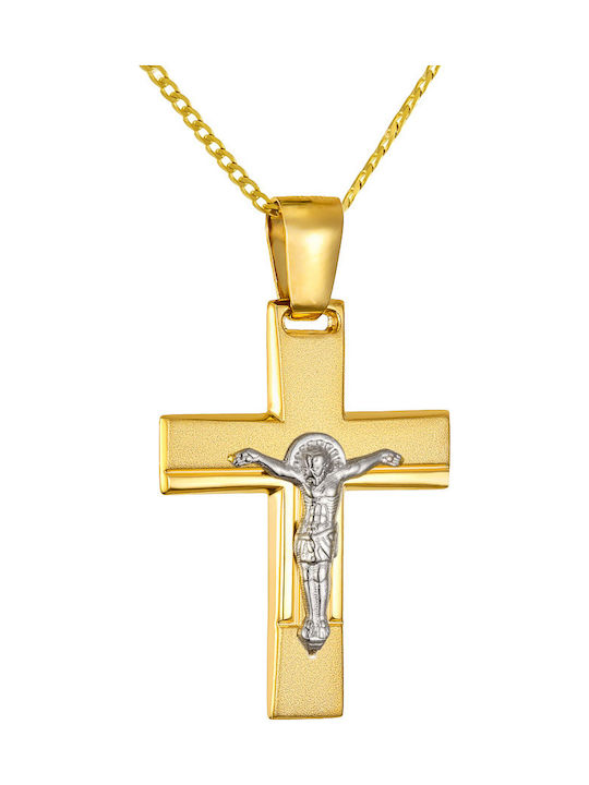Papoulidis Jewellery Мъжки Златен Кръст 14 Карата Двулицев С Кръстосано Без Верижка