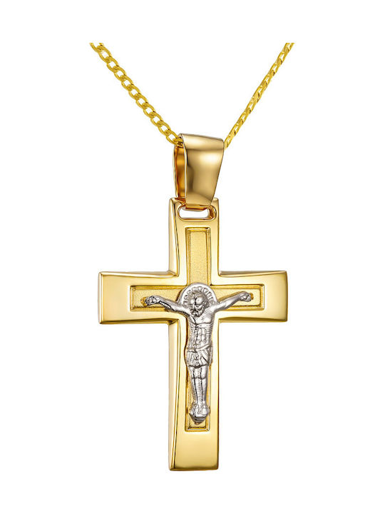 Papoulidis Jewellery Мъжки Златен Кръст 14 Карата Двулицев С Кръстосано Без Верижка