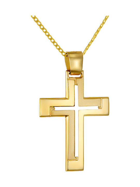 Papoulidis Jewellery Мъжки Златен Кръст 14 Карата Двулицев Без Верижка