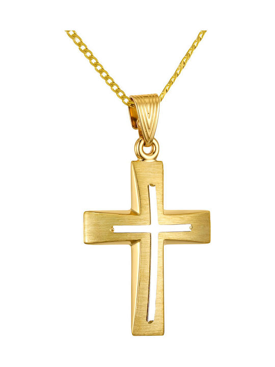 Papoulidis Jewellery Мъжки Златен Кръст 14 Карата Двулицев Без Верижка