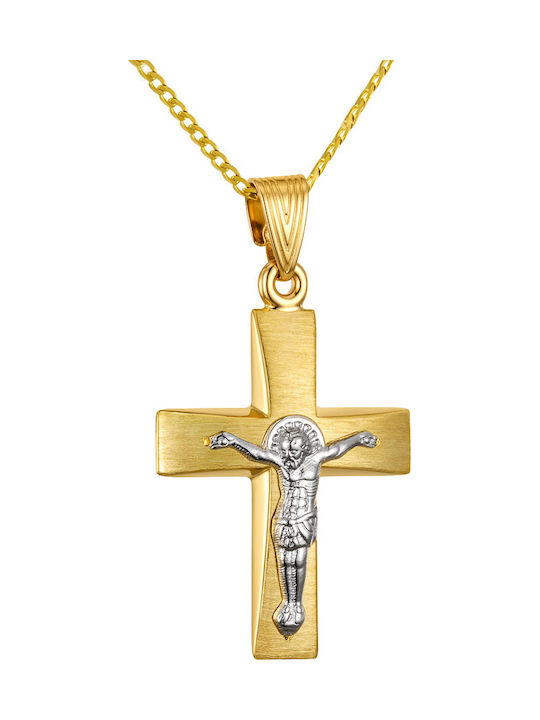 Papoulidis Jewellery Мъжки Златен Кръст 14 Карата Двулицев С Кръстосано Без Верижка