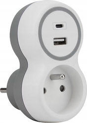 Plastrol Единично гнездо 1 позиция USB-A USB-C Портове за зареждане Бяло
