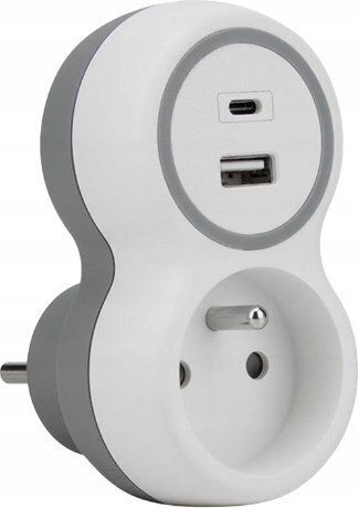 Plastrol Power Strip 1 Socket USB-A USB-C Charging Ports White