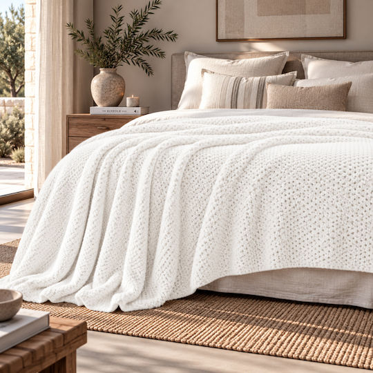 My Home Luxury Κουβέρτα Fleece Υπέρδιπλη 220x240εκ. Λευκή