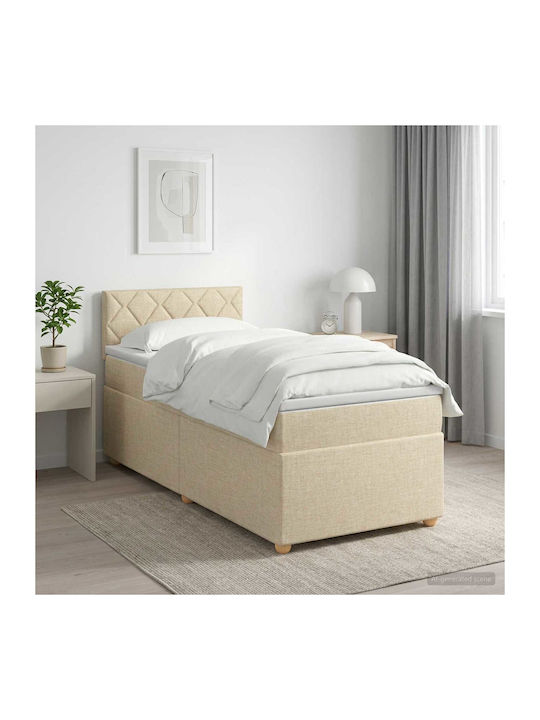 Single Upholstered Bed with Fabric Cream with S...