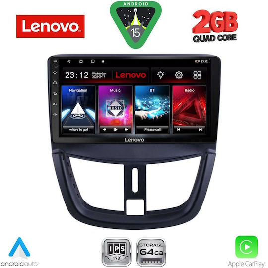 Lenovo Car Audio System for Peugeot 207 2007-2014 Bluetooth USB WiFi GPS Apple CarPlay Android Auto with 9" Touch Screen