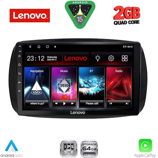 Lenovo Автомобилна Аудио Система За Smart ForTwo 2016-2024 Bluetooth USB Вграден Wi-Fi GPS Apple CarPlay Android Auto С Touch Screen 9"
