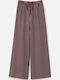 Women's Fabric Trousers with Rubber Band Striped Burgundy