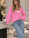 Long Women's Knitted Cardigan with Buttons Pink