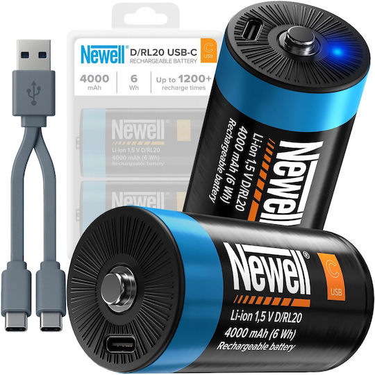 Newell Wiederaufladbare Batterien D Li-Ion 4000mAh 1,5V 2 Stück