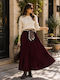 Pleated High Waist Midi Skirt Burgundy