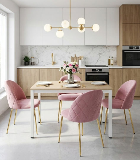 Velvet Dining Chair Light Pink 52x47x46cm
