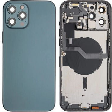 Apple Iphone 12 Pro Max Full Housing All Parts Vibra Nfc Charging Connector Power Volume Flash Flex Sim Tray Blue Grade A