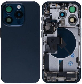 Apple Iphone 15 Pro Full Housing All Parts Vibra Nfc Charging Connector Power Volume Flash Flex Sim Tray Blue Grade A