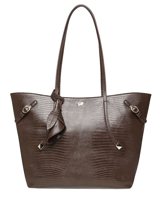 Steve Madden Дамска Shopper чанта Croco Кафява