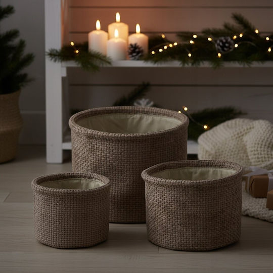 Home&Styling Collection Καλάθι Αποθήκευσης Υφασμάτινο Καφέ 3τμχ