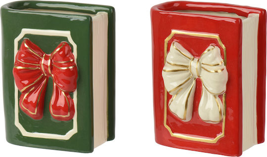 Beauty Home Коледна Декоративна Ваза Книга Каменна Керамика 10,8 X 7 X 13,8 См Червена