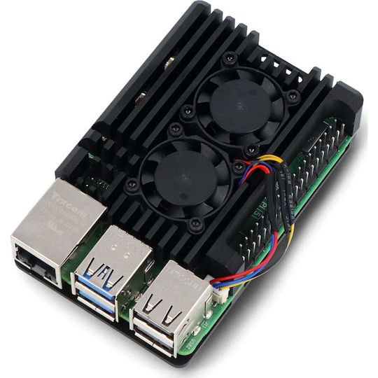 OEM Raspberry Pi 5 Fall Mit Zwei Lüftern Aluminium Schwarz