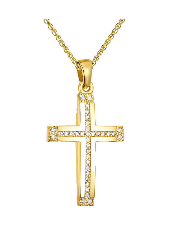 Papoulidis Jewellery Женски Златен Кръст 14 Карата Двулицев Без Верижка