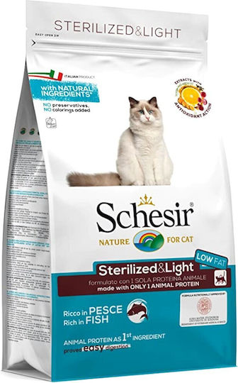Schesir Dry Cat Food Light for Adult Cats with Fish / Tuna / Salmon 1.5kg