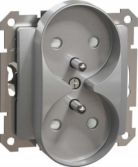 Schneider Electric Sedna Design Double Flush Mount Power Socket with Lid Silver