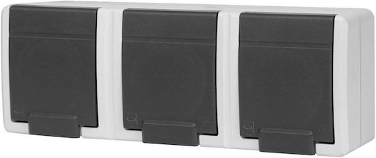 Elektro Plast Triple External Power Socket Waterproof with Lid Grey