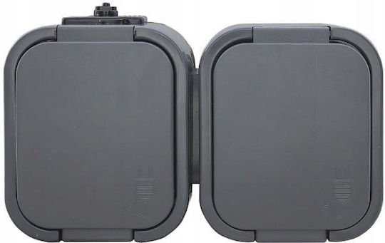 Orno Double Waterproof Power Socket with Grey Lid 2 Pieces