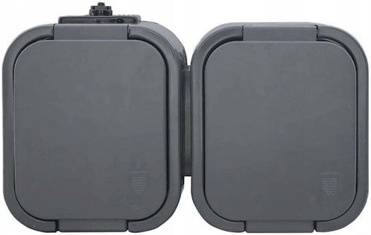 Orno Double Waterproof Power Socket with Grey Lid 2 Pieces