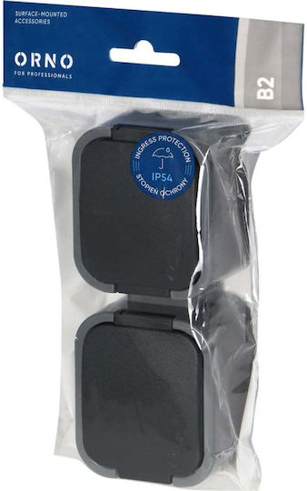 Orno Double External Waterproof Power Socket with Grey Lid