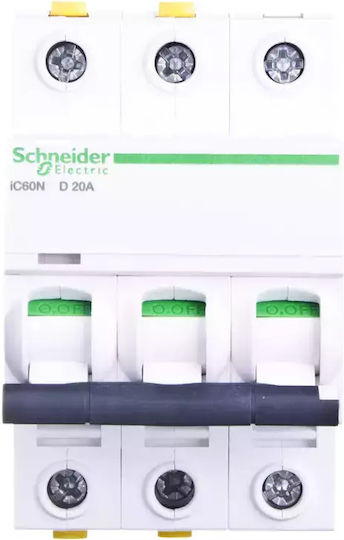Schneider Electric Automatic Circuit Breaker 20A 3 Pole AC/DC A9F05320