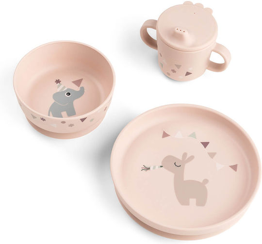 Done by Deer Silicone Feeding Set with Anti-Slip Base Pink 3 Pieces