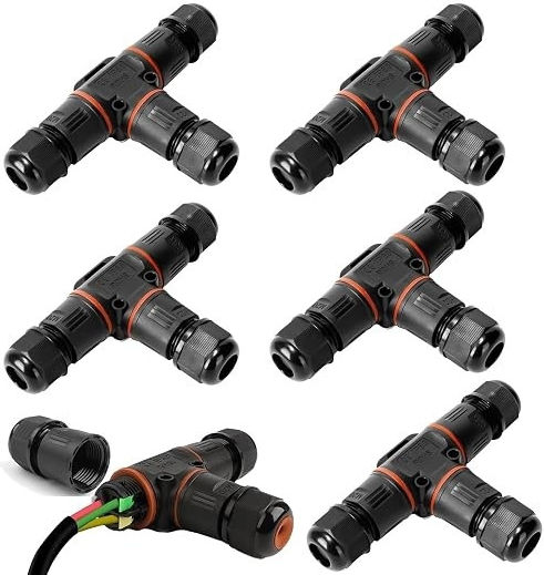 Set 5 Conectori Electrici Impermeabili Tip T Pentru Cabluri De Exterior Ø3-12 Mm Ip68 Cutie De Joncțiune Impermeabilă Cu 3 Căi Soclu Etanș Pentru Instalații Electrice De Grădină Iluminat Exterior Subteran