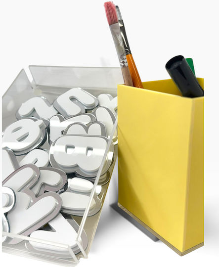 Plexilab Personalized Pencil Holder Yellow Matte Pastel Plexiglass 9x9cm Height 12.5cm Initial Letter