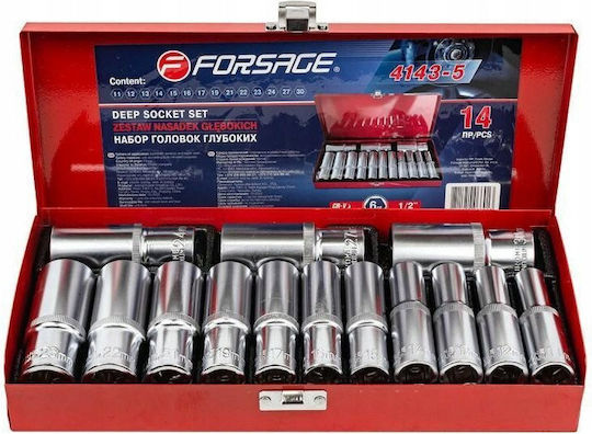Forsage Σετ Βαθιές Καρυδάκια 1/2" 14 Τεμάχια 11-30mm 6-γωνικά