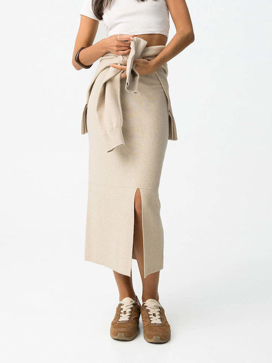 High Waist Maxi Skirt Beige