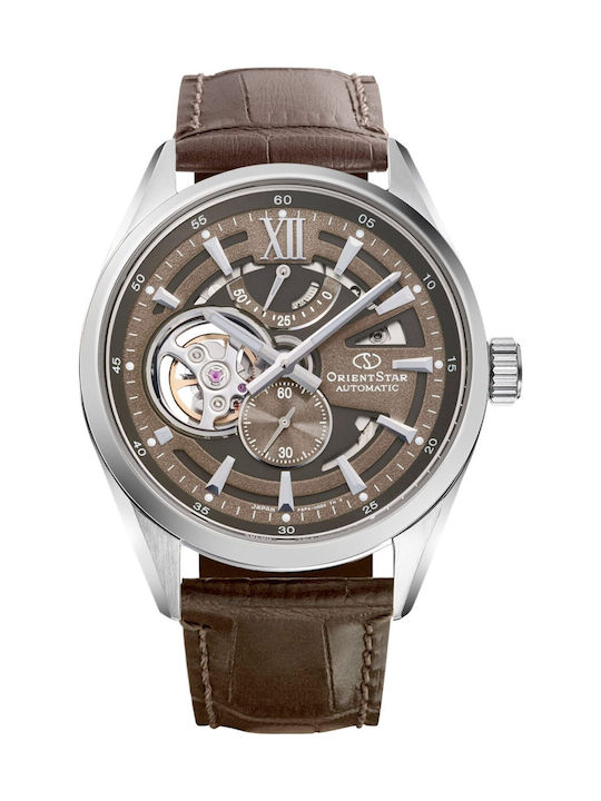 Orient Star Contemporary Ανδρικό Ρολόι Μπαταρίας με Καφέ Δερμάτινο Λουράκι