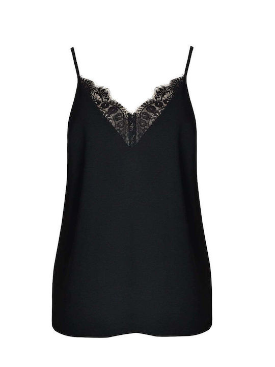 Bluza Damă Cu Bretele Și Decolteu În V Neagră