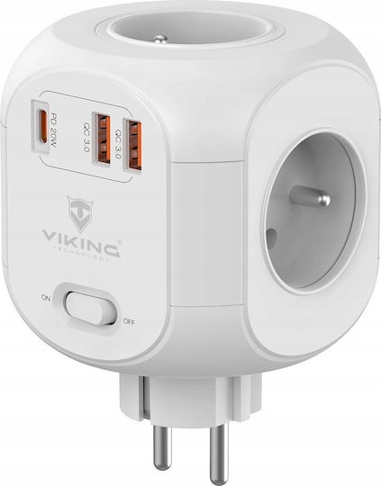Viking Захранваща лента с 2 USB-A, USB-C и Превключвател