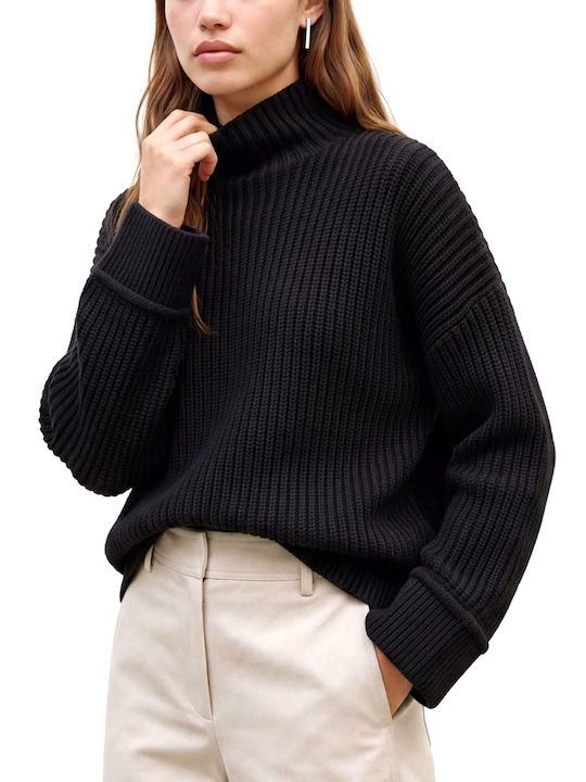 Damen Langärmeliges Rollkragenpullover Schwarz 31001646-Schwarz