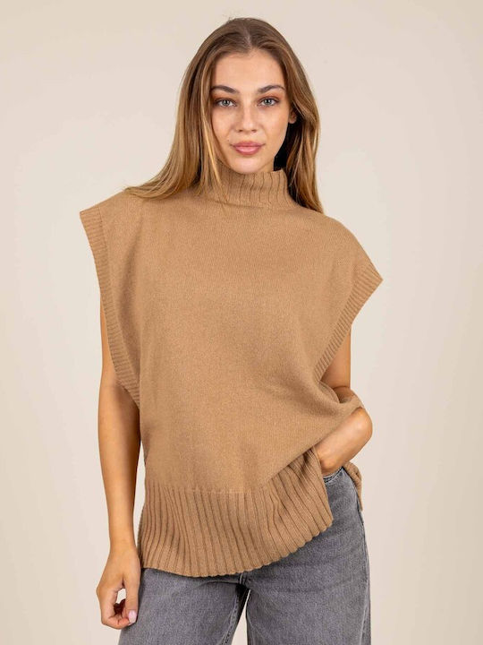 Women's Sleeveless Woolen Sweater Beige