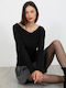 Damen Bluse mit Ausschnitt Lächeln Schwarze
